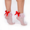 White Lace Heart Red Bow Bobby Socks - Image 3