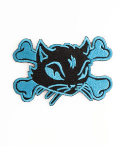 Blue Black Cat with Cross Bones Patch