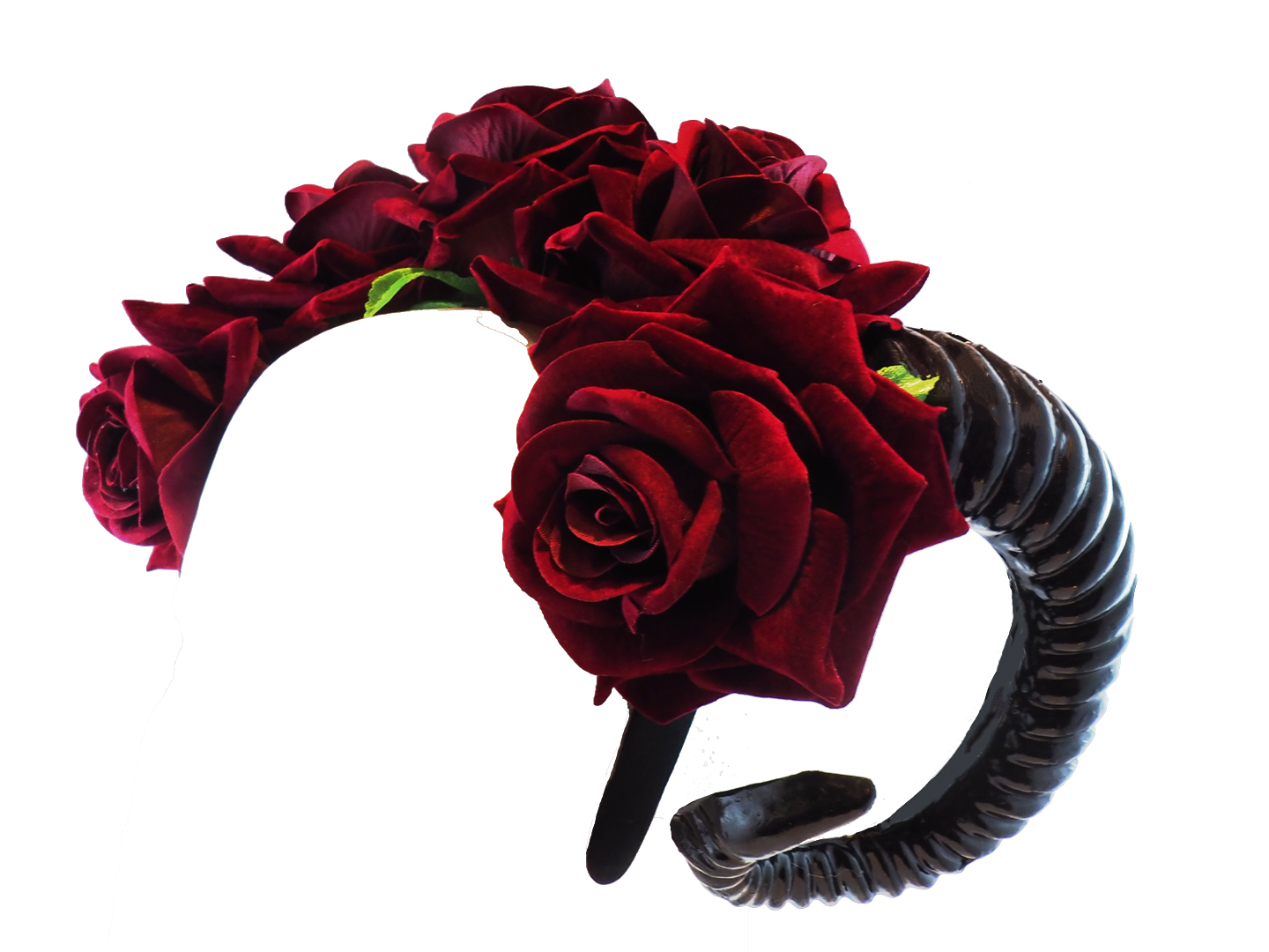 Black Ram Horns/Burgundy Roses Headband - Cybershop Australia