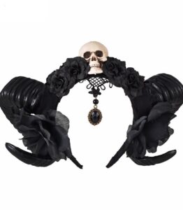 Black Ram Horns With Skull And Roses/Black