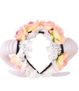 White Ram Horns With Lace And Roses/Pink/Peach/Yellow
