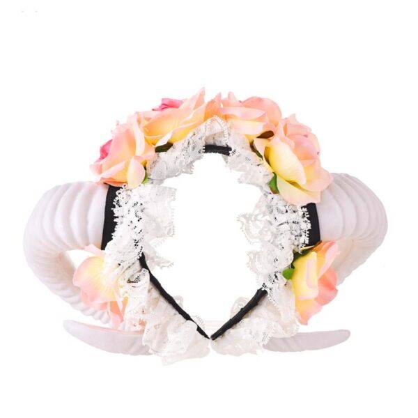 White Ram Horns With Lace And Roses/Pink/Peach/Yellow