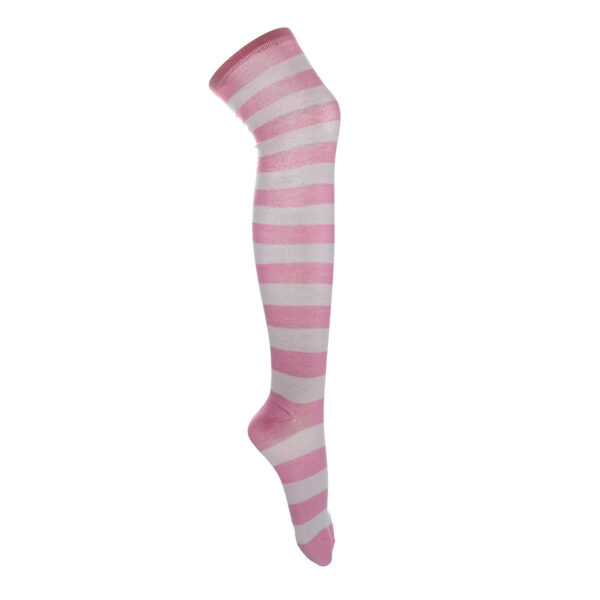 White and Pink Stripe Over the Knee Socks