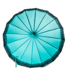 Teal with Black Lace Trim Pagoda Parasol