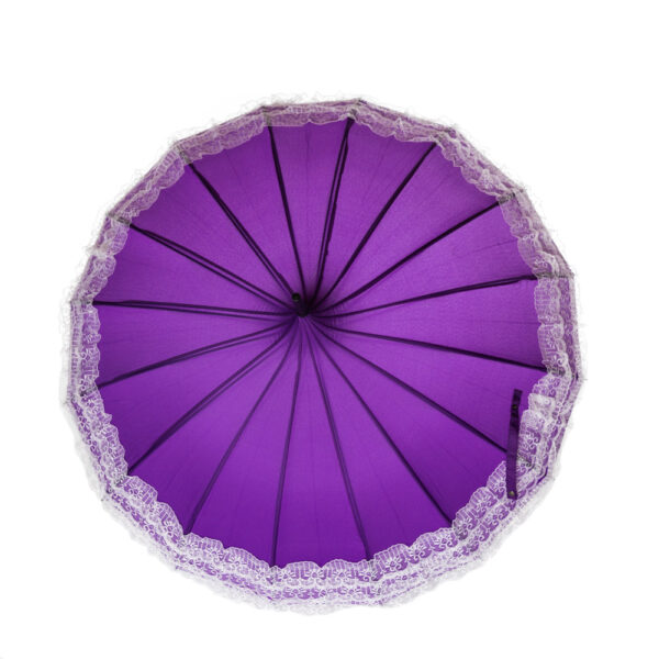 Purple with White Lace Trim Pagoda Parasol