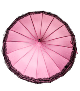 Pink with Black Lace Trim Pagoda Parasol