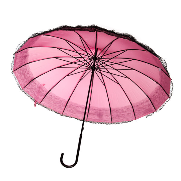Pink with Black Lace Trim Pagoda Parasol