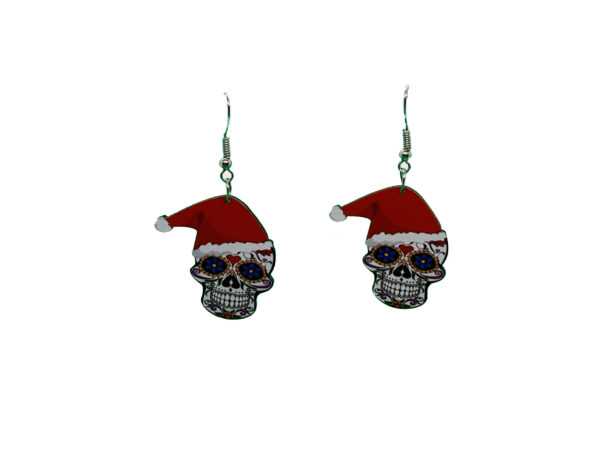 Sugar Skull Santa Hat Earrings