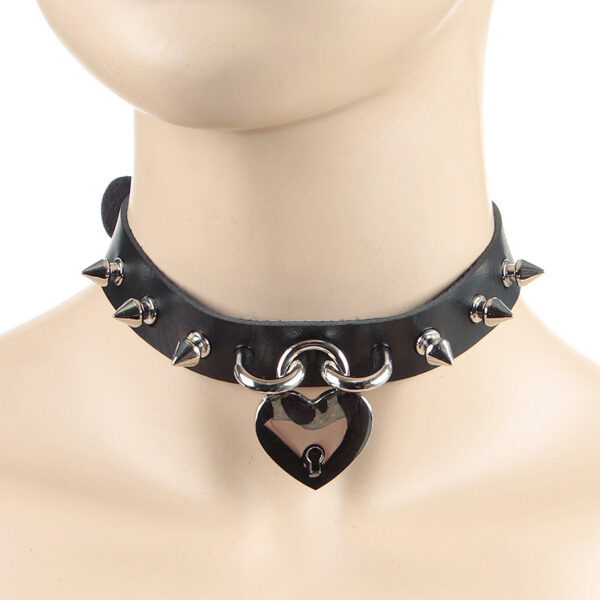 Black Choker with Heart Lock and Spikes