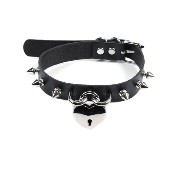 Black Choker with Heart Lock and Spikes