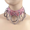 Pink Wide Hologram Choker with Rings and Chain