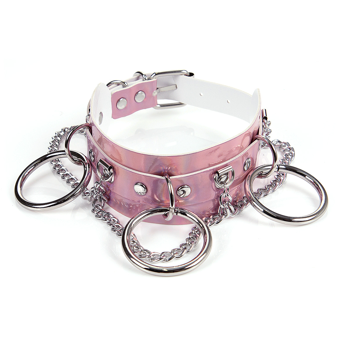 Pink Wide Hologram Choker with Rings and Chain - Cybershop Australia