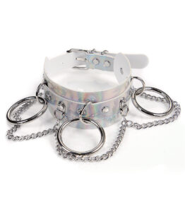 Silver Wide Hologram Choker with Rings and Chain
