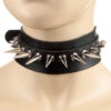 Wide Black Rivet Choker with Silver Spikes