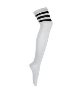 White over the knee socks with 3 black stripes