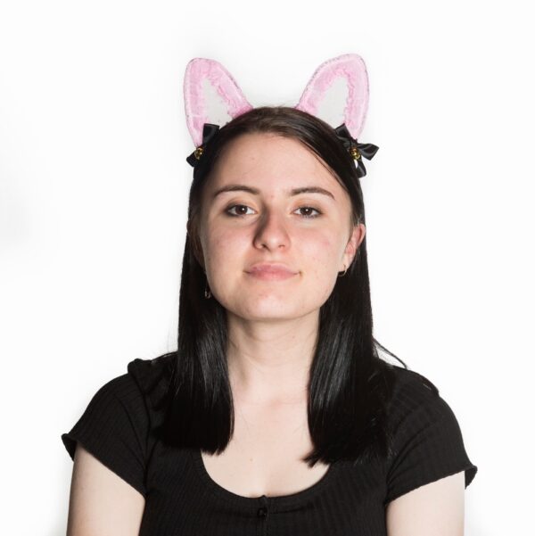Pink Lace Cat Headband with Bells