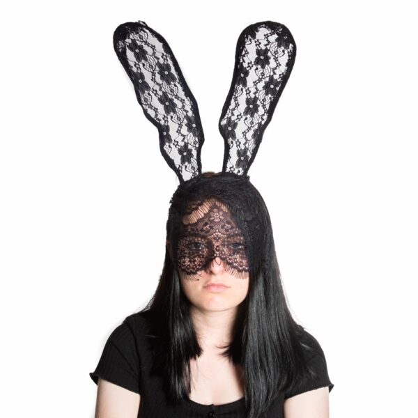 Large Black Lace/ Veil Bunny Headband