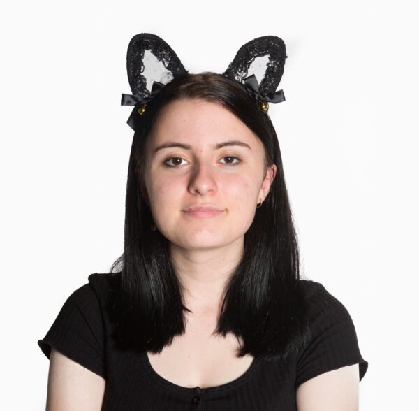 Black Lace Cat Headband with Bells