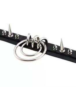 Black Choker with 3 Rings and Spikes