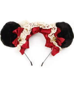 Teddy Bear Ears Headband - Black/Red