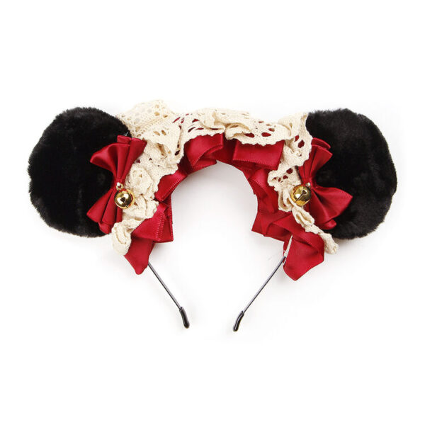 Teddy Bear Ears Headband - Black/Red