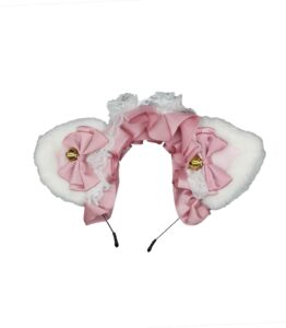 Pink Bow with White Cat Ears Headband