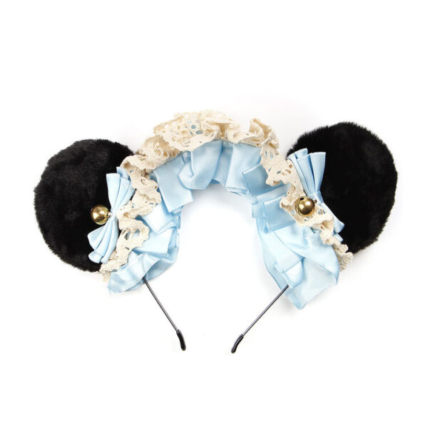 Teddy Bear Ears Headband - Black/Blue