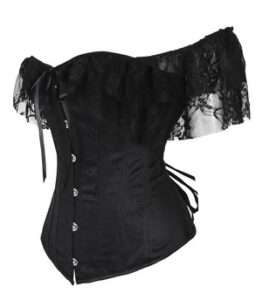 Nicolette -  Black Overbust Corset with Lace Shoulder Sleeve