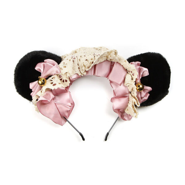 Teddy Bear Ear Headband - Black/Pink