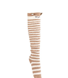Furry Over The Knee Animal Socks - Brown/White