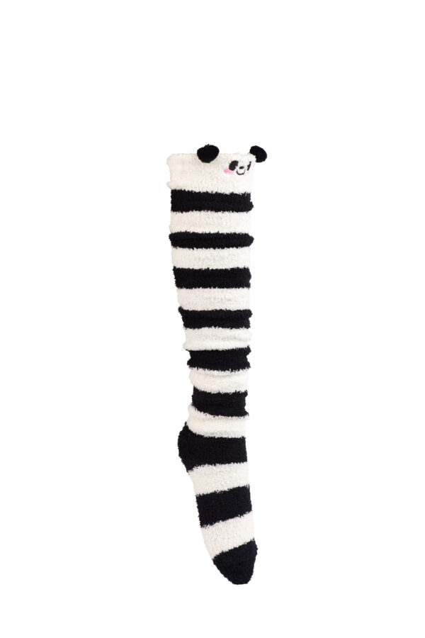 Furry Over The Knee Animal Socks - Black/White Panda