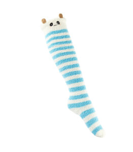 Furry Face Pastel Blue and White Stripe Socks