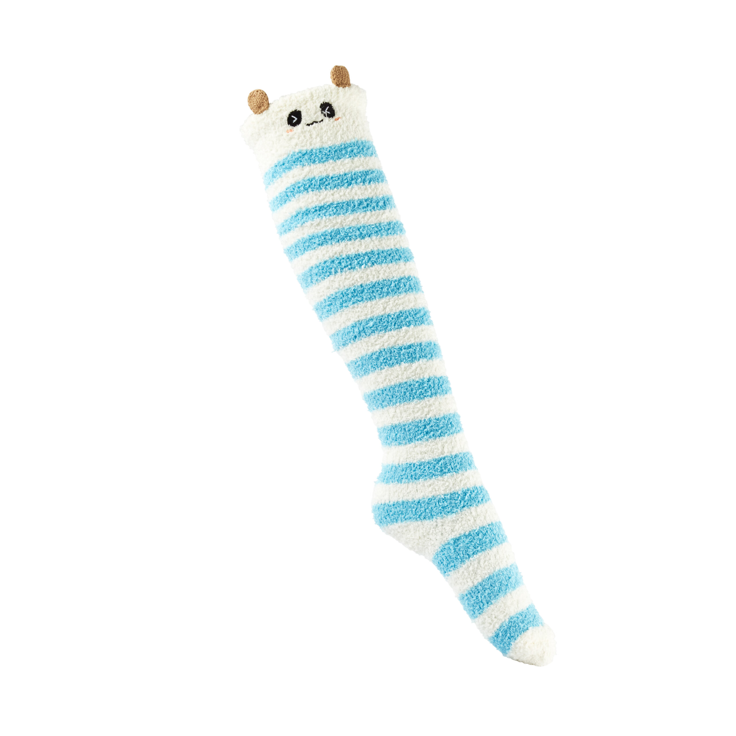 Furry Face Pastel Blue and White Stripe Socks - Cybershop Australia