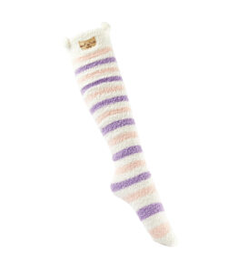 Furry Face Purple Pink and White Stripe Socks