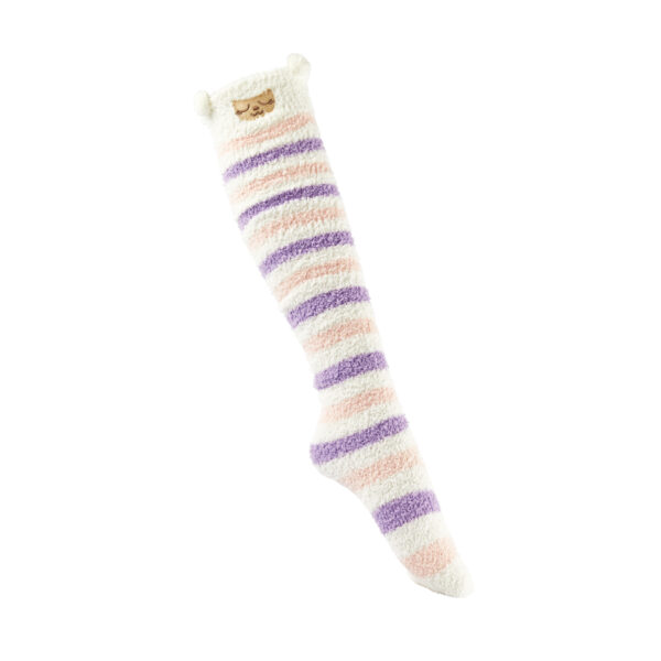 Furry Face Purple Pink and White Stripe Socks