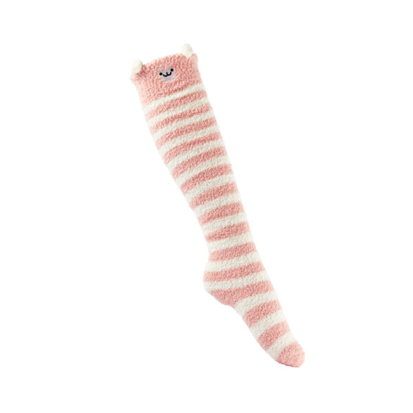Furry Face Pastel Pink and White Stripe Socks