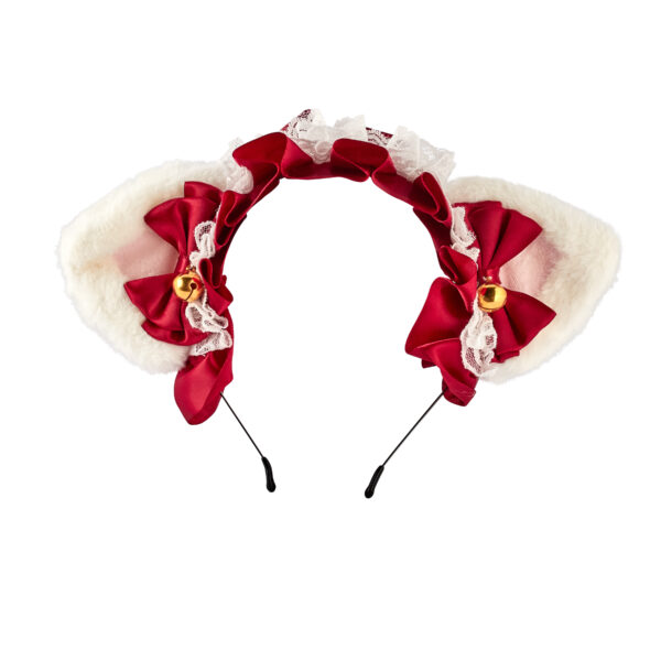 Red Bow with White Cat Ears Headband