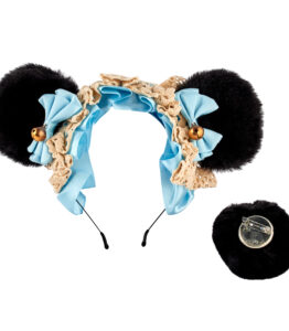 Teddy Bear Ear with Tail Moggy Headband - Black/Blue