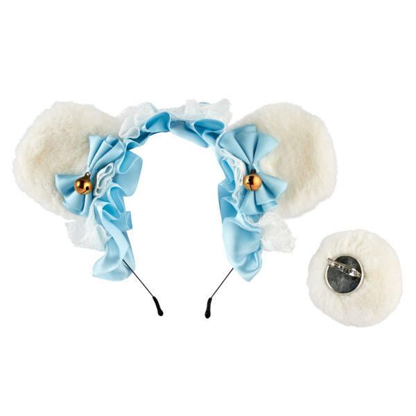 Teddy Bear Ear with Tail Moggy Headband - White/Blue