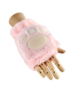 Fluffy Fingerless Paw Gloves - Pink