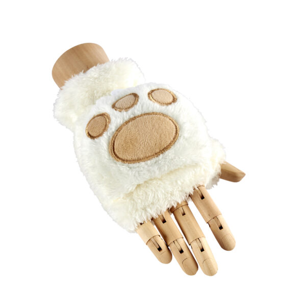 Fluffy Fingerless Paw Gloves - White