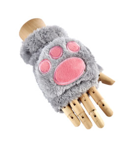 Fluffy Fingerless Paw Gloves - Grey