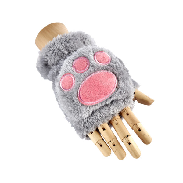 Fluffy Fingerless Paw Gloves - Grey
