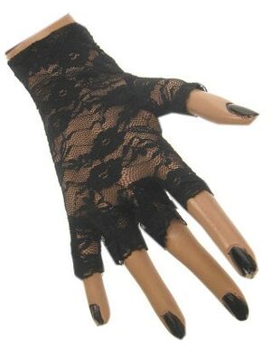 Black Fingerless Black Lace Gloves