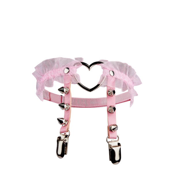 Pink Lace Heart Stud Leg Garter