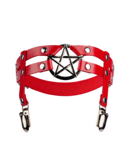 Rainn Red Leg Garter - Metal Pentagram