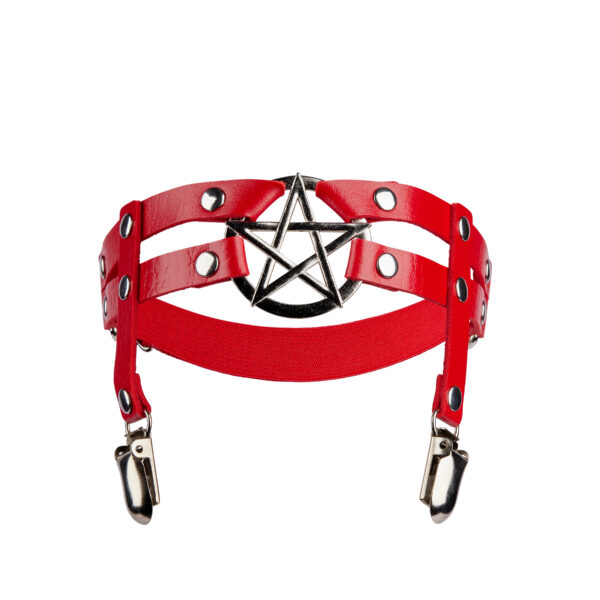Rainn Red Leg Garter - Metal Pentagram