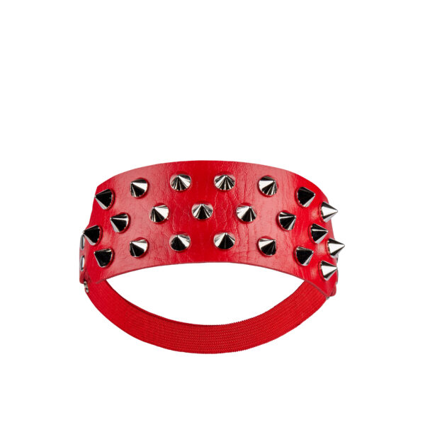 Leg Choker - Red with Silver Spikes