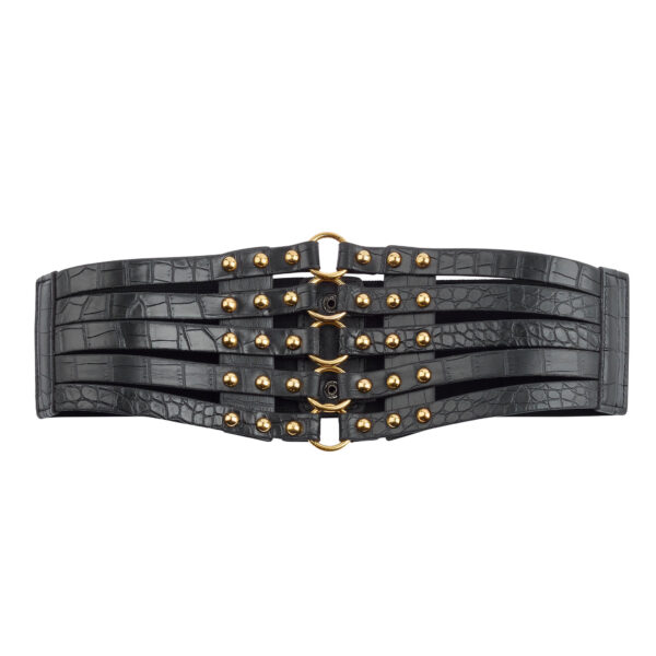 Black Corset Belt With Five Layer Rivets