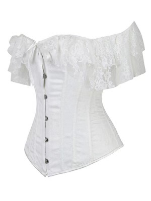 Nicolette - White Overbust Corset with Lace Shoulder Sleeve